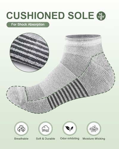 Large Grey Bamboo Men's Ankle Socks - 6/8 Pairs Running & Athletic Socks