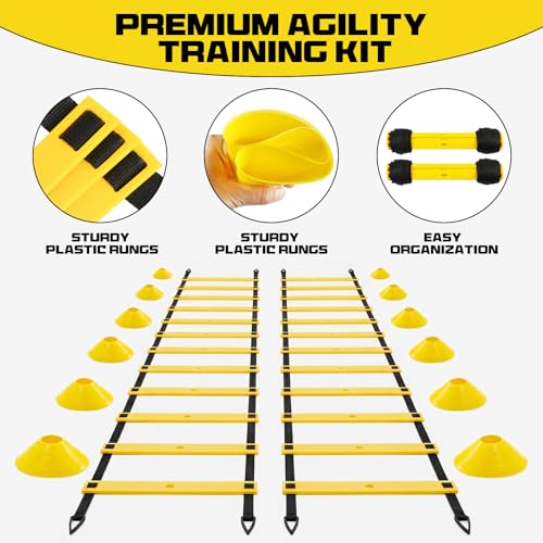 2-Pack Adjustable 20ft Agility Ladders with 12 Cones & Carry Bag