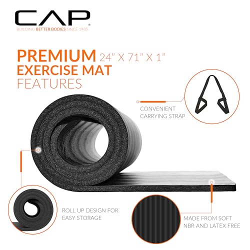 Extra Thick 1-Inch Yoga Mat with Strap - Gray
