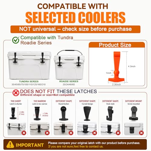 Poweka Orange Cooler Latches Replacement for Yeti & RTIC, 2 Pack, Durable Rubber