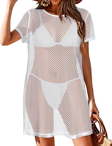 CHICGAL Womens Knit Short Sleeve Cover Up X-Large White Swimsuit Beachwear