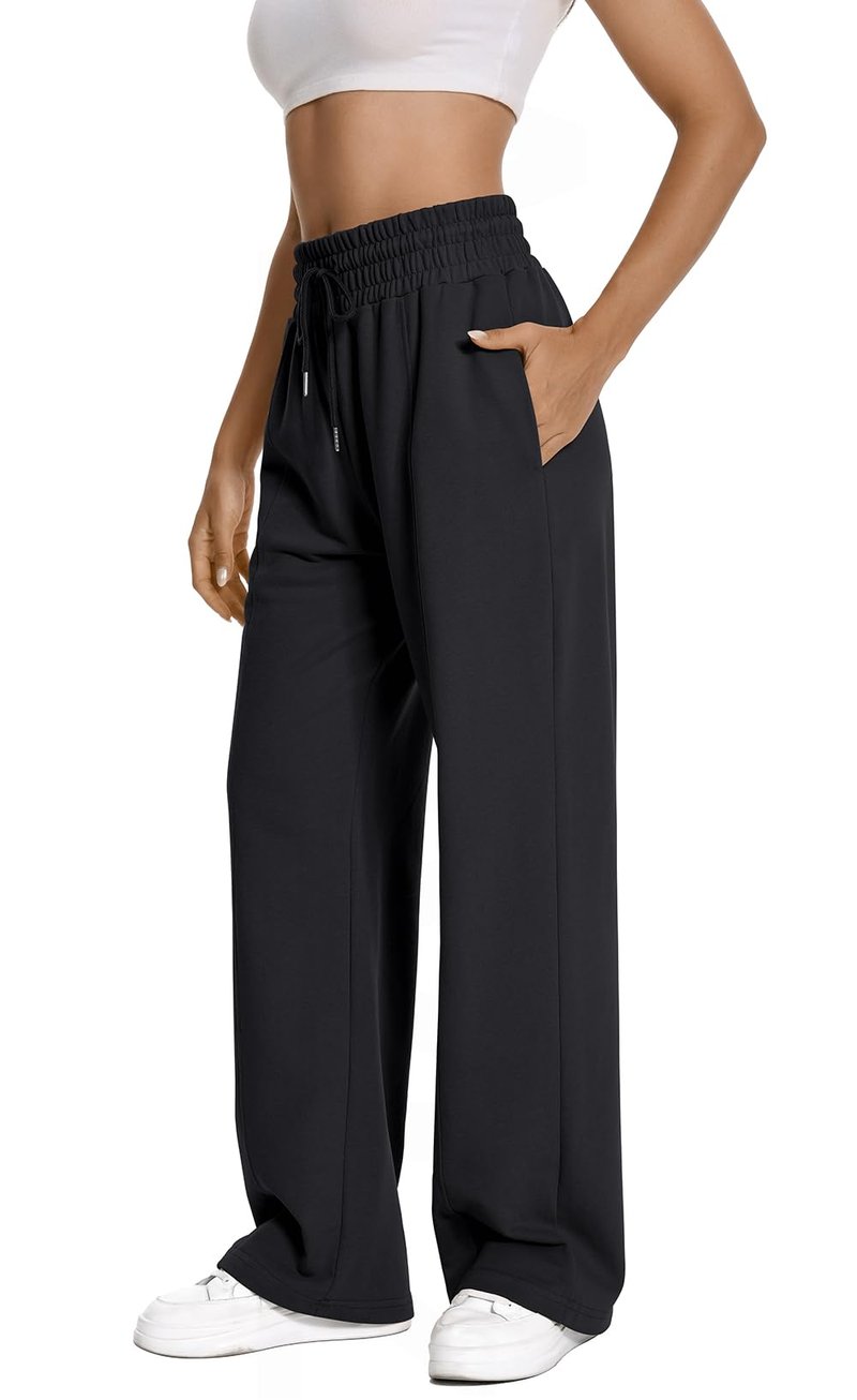 Straight Leg Casual Cotton High Waisted Drawstring Sweatpants Women Winter Baggy Joggers Yoga Workout Pants for Women Athletic Slacks for Work Dance Sweat Pants Trousers Style with Pockets Black XL