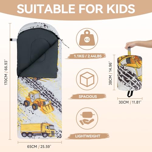 Kids Sleeping Bag for Camping - Lightweight 3-Season Warm Bag, Yellow