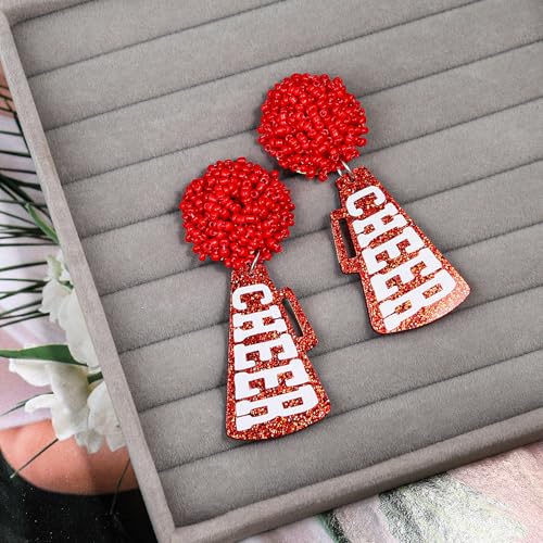Glitter Cheer Megaphone Earrings - Red Ball