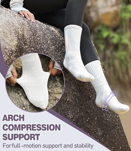 DYW Merino Wool Hiking Socks for Women & Men - Thermal Warm Winter Crew Cushion 5 Pairs - Black/Gray/White/Khaki/Coffee, Medium