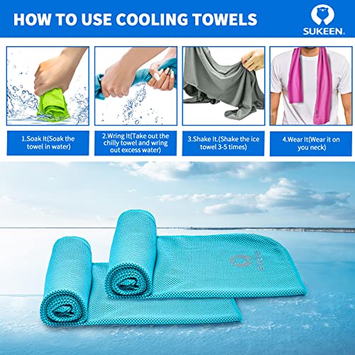 Cooling Towels 4 Pack - Instant Cooling for Neck & Face - Grey/Green/Pink/Lake Blue