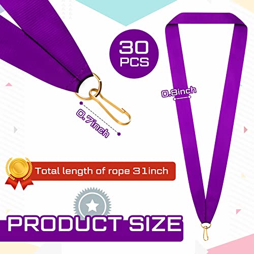 30 Purple Medal Ribbons with Snap Clips for Competitions