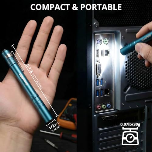 GRENPRO Blue LED Pen Light 4 Pack with Batteries - Mini Aluminum Flashlights for Inspection, Nurses, Everyday Carry