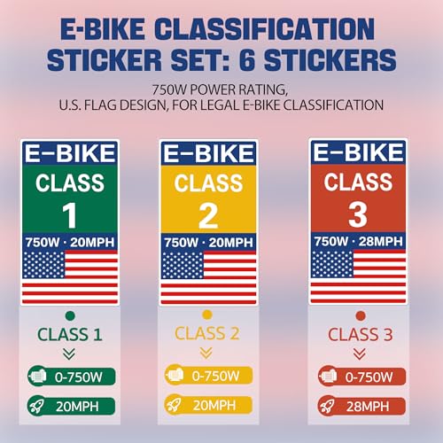 6PCS E-Bike Classification Stickers - Class 1 Set with American Flag Design