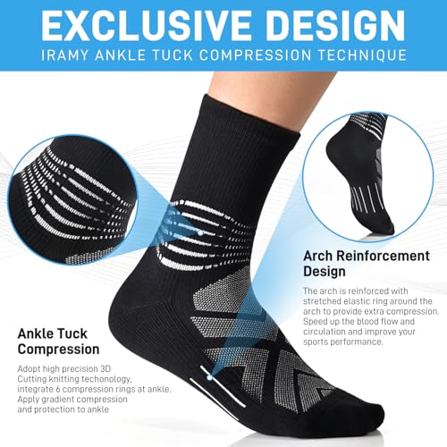 IRAMY Large Black Compression Ankle Support Crew Socks 3-Pack for Men Women