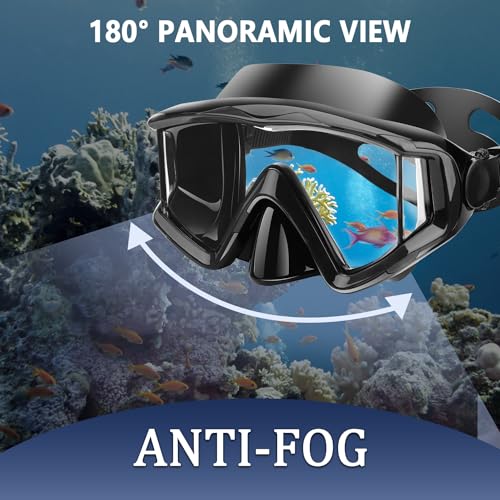 Anti-Fog Diving Mask with 180° Field of View - Black Adult
