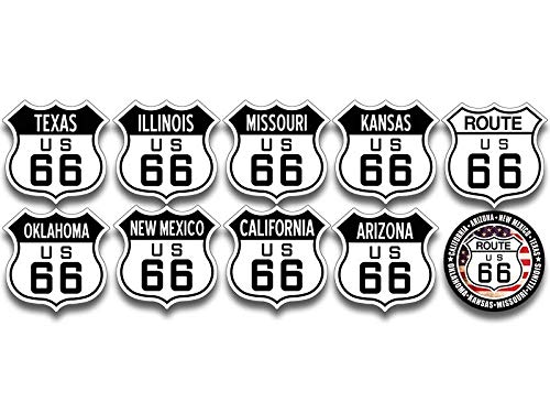 Route 66 States Sign Shaped Stickers - 8 Pack, 1.5 Inch Tall