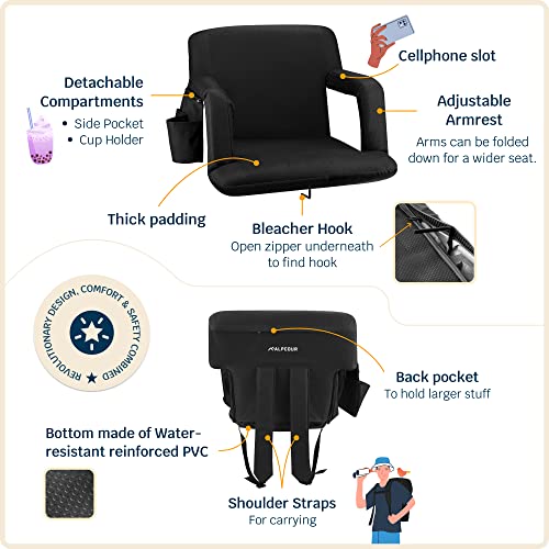Portable Stadium Seats with Back Support - 21" Wide / Black
