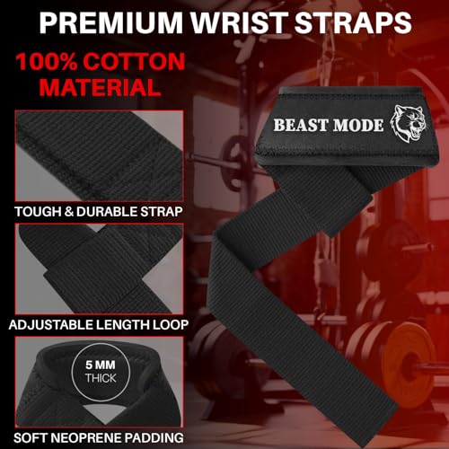 Padded Cotton Lifting Straps for Weightlifting - 18" Black Beast Mode