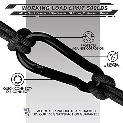 AUTMATCH 3" Carabiner Clips Heavy Duty M8 5/16" Silver & Black Pack of 4