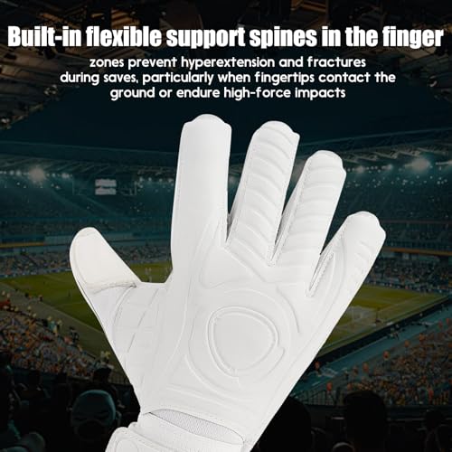 Aegicormy White Soccer Goalkeeper Gloves with Finger Protection - Size 8, Breathable & Strong Grip for Kids, Youth & Adults
