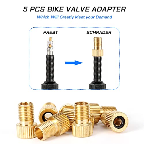 5-Pack Bike Presta Valve Adapters for Schrader Pump Conversion