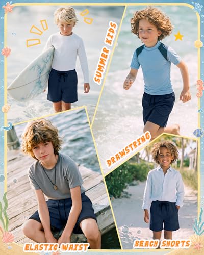 Boys Swim Trunks with Liner - Navy Blue, 7-8 Years