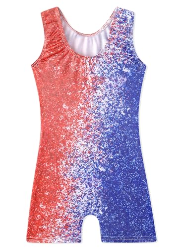 Gymnastics Leotard for Girls - Sparkle Snowflake Mermaid Biketard, Redbluefade, 5-6 Years