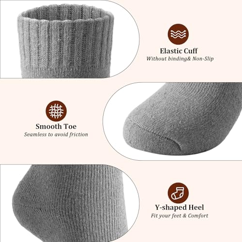 Winter Wool Socks for Women - Thick Warm Vintage Crew - Grey, White, Black, Khaki, Light