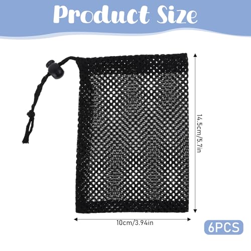 6 Pack Small Mesh Drawstring Bags - 6 x 4 Inch Nylon Storage