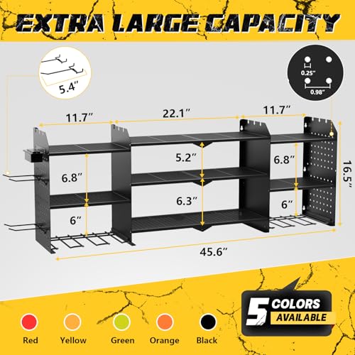 Power Tool Organizer Wall Mount with Charging Station, Expanded Width Power Tool Storage Rack, Large Tool Battery Organizer with Screwdriver/Hammer Heavy Duty Garage Storage