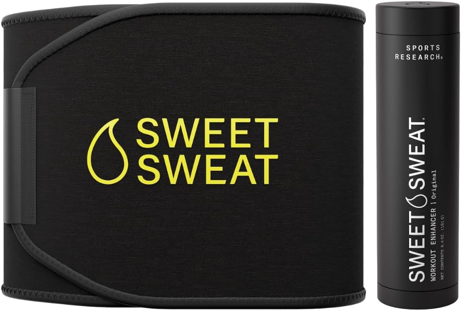 Sports Research Waist Trimmer - Sweet Sweat Waist Trimmer (Black/Yellow, Small) & Workout Gel Stick (6.4oz)