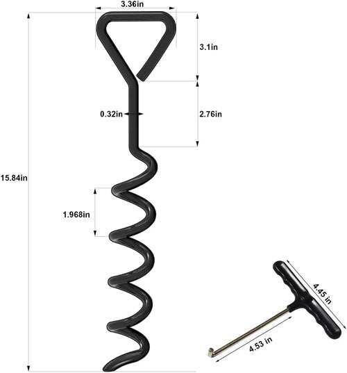 EURMAX USA Windproof Trampoline Anchor Kit - Heavy-Duty 4-Piece Steel Corkscrew with T-Hook & Safety Straps