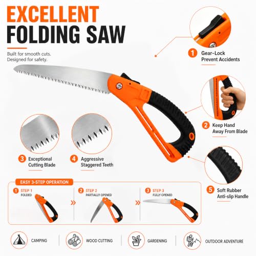 Folding Camping Saw with Safety Hand Guard and SK5 Blade