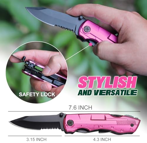 LAGERFEY Pink Multitool Knife for Women - 20-in-1 Portable Gift for Camping, DIY & Everyday Use