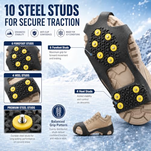 Ice Cleats for Shoes and Boots – Large Black Traction Grippers