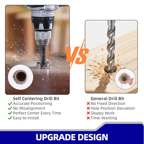 Self Centering Drill Bit Set, 1/4 Inch Hex Shank HSS VIX Bit Set with Hex Key, 3/32", 7/64", 1/8" Hinge Center Drill Bits for Precise Cabinet and Door Hinge Installation (3-Piece)