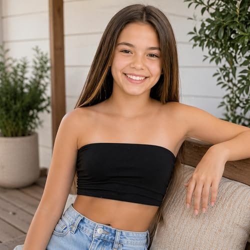 Malibu Sugar Girls Bandeau Tube Top - Strapless Soft Stretch, White, Ages 10-14