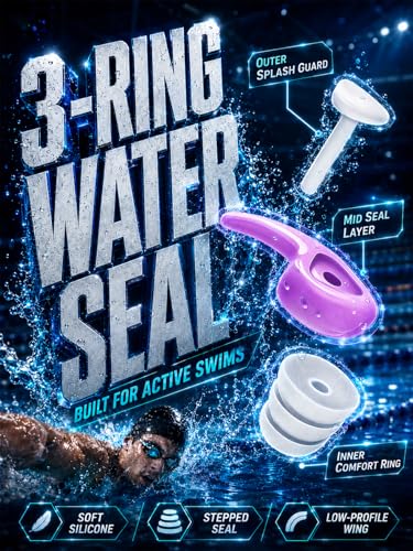 Swimming Ear Plugs - 3 Pairs Waterproof Silicone for Adults & Teens - Pink, Purple, Orange