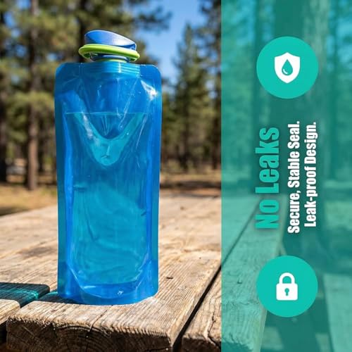 Collapsible Water Bottles - 23oz Foldable with Carabiner - Blue