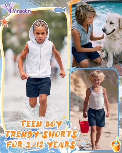 Boys Swim Trunks with Liner - Navy Blue, 7-8 Years