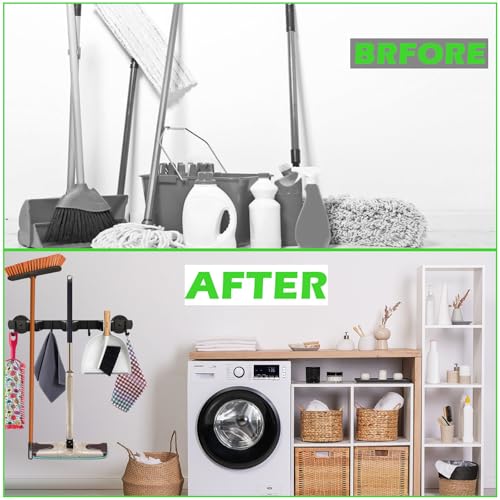 Strong Magnetic Mop Broom Holder, Heavy Duty Magnetic Mop Hanger for Refrigerators, Anti-Slip Magnet Wall Mounted Broom Holder Storage Rack for Laundry Garage Kitchen Workshops Shed