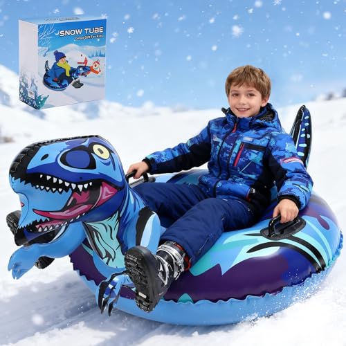 Dinosaur Snow Tube - Inflatable Sled for Kids & Adults - Blue