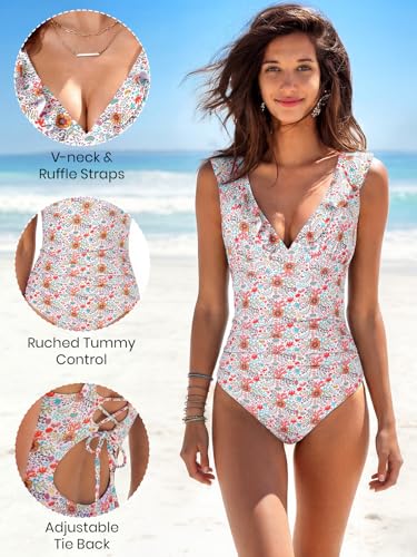 Women's One Piece Swimsuit - V Neck Tummy Control Bathing Suit