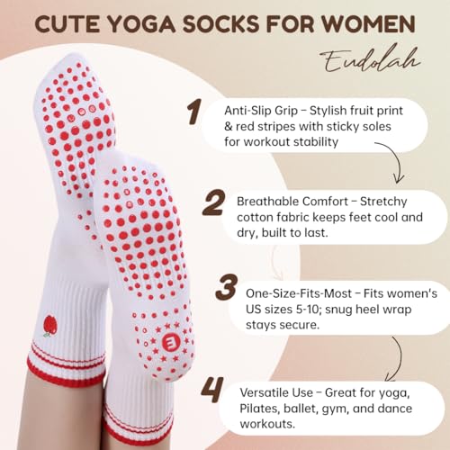 Non-Slip Yoga Socks for Women - Breathable Pilates Crew Grip - Apple