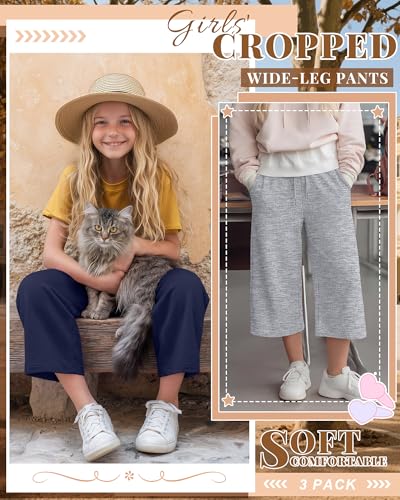 Girls Wide Leg Capri Pants - 3 Pack for Ages 5-14