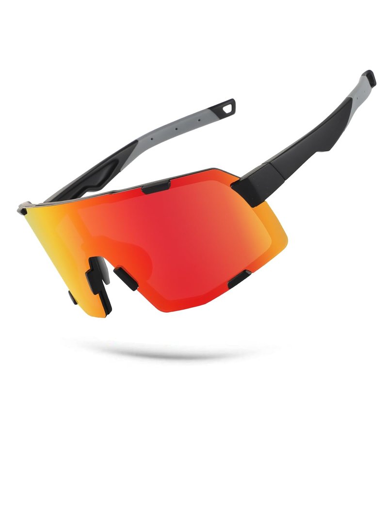 OULAIQI Cycling Sunglasses for Men Women,UV Protection Sports Running Glasses for Baseball Softball Driving Biking Volleyball (black red)