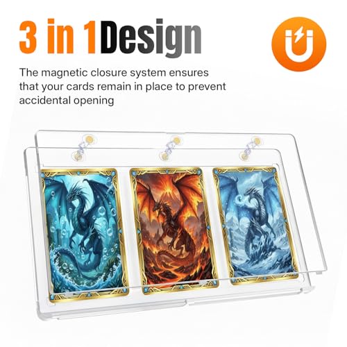3-Slot Magnetic Trading Card Holder Case – Clear Acrylic Display