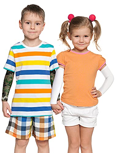 Geyoga Kids Arm Sleeves 10 Pairs UV Protection Ice Silk for Ages 2-4, Camouflage & Mixing Colors