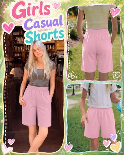 Girls Bermuda Shorts - Casual Straight Leg Shorts with Pockets