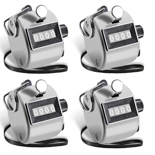 Metal Tally Counter - 4-Digit Handheld Clicker - 4 Pack Silver