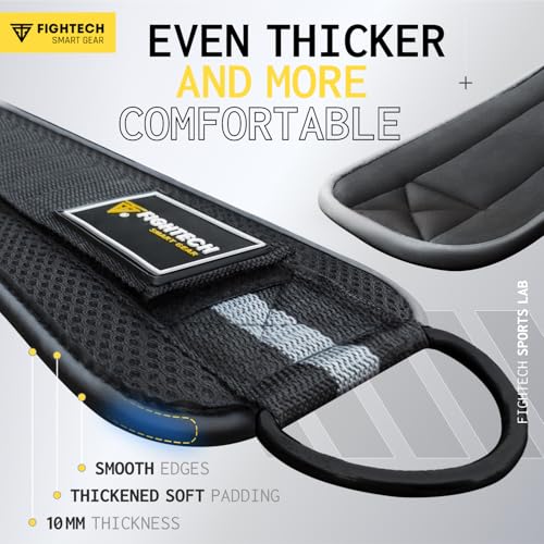 FIGHTECH Classic Black Ankle Straps for Cable Machine - Padded Leg Workout Cuffs, Pair