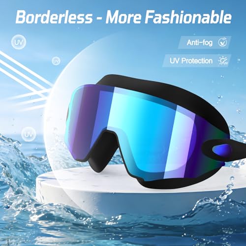 KOMETRA 2 Pack Adult Frameless Anti-Fog UV Swim Goggles with Clear & Tinted Lenses - Black & Blue/ Silver Variants