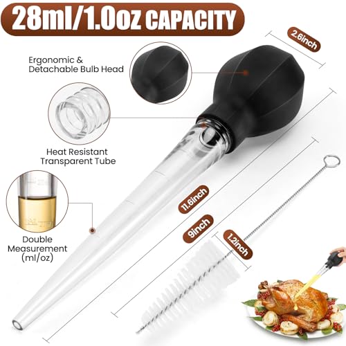 Large Turkey Baster with Cleaning Brush - Heat-Resistant Basting Tool - Black