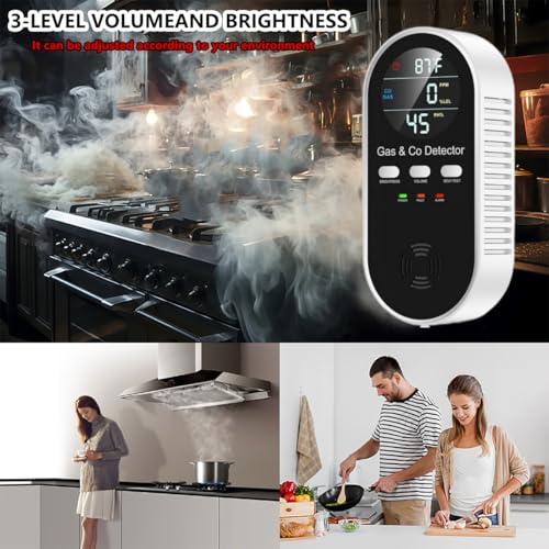 5 in 1 Carbon Monoxide Detector & Natural Gas Detector with Temperature Humidity Display£¬Battery Backup for Plug-in Co Detector and Combination Gas Suitable for Home/Hotel/Travel - 1Pcs